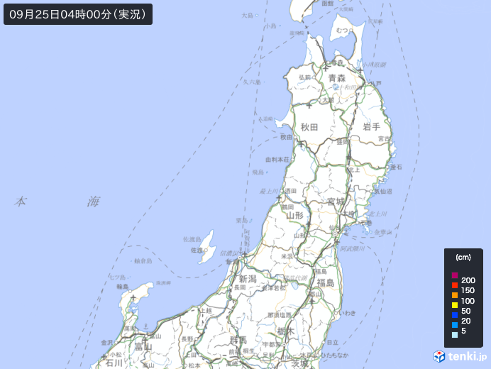 積雪マップ(東北地方・1時間ごとの積雪の深さ)