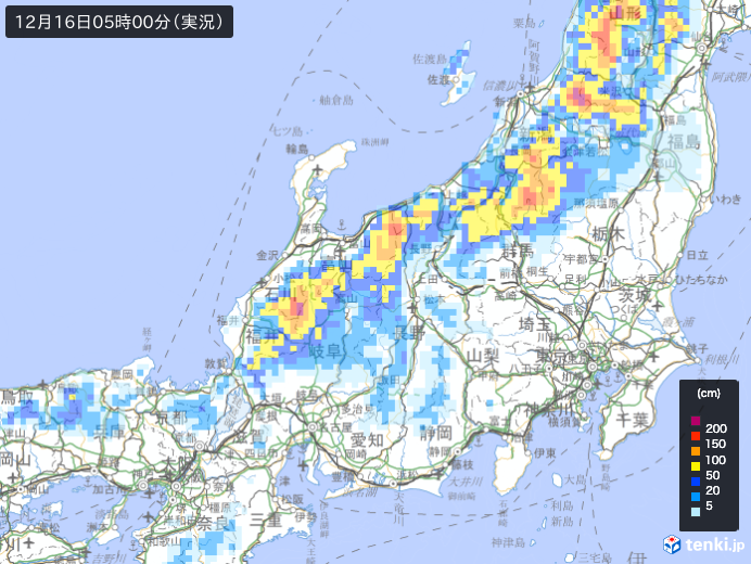 積雪マップ(北陸地方・1時間ごとの積雪の深さ)